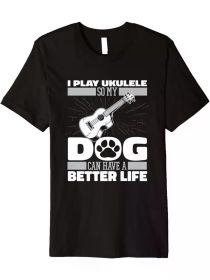 Uke Dog Guitarist Music - Guitar Ukulele Premium T-Shirt (Color: Black, size: S)