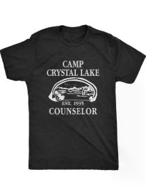 Crazy Dog Mens T Shirt Camp Crystal Lake 1980 Vintage Camping Movie Tee Native American Hot Steam (Color: Black, size: XXL)