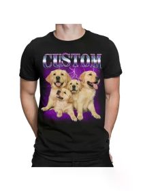 Personalized Cat Dog Photo Pet 90's Vintage Style Men's T-Shirt, Regular Fit, Family T-Shirt (Color: Black, size: XXXL)