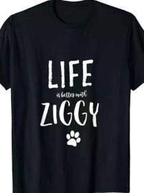Men's Casual Cotton T-Shirt - 'Life is Better with Ziggy' Dog Lover Design, Black with White Print, Round Neck, Short Sleeve, Machine Washable (Color: Black, size: XXL)