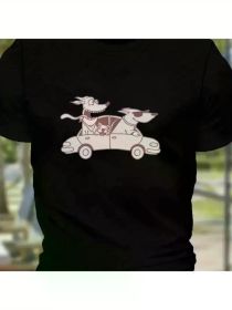 Dog Road Trip Print T-Shirt - Comfortable and Breathable Casual Top Comfortable and stylish clothing for couples (Color: Black, size: S)