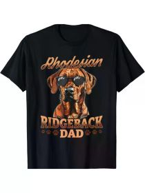 Rhodesian Ridgeback Dad" T-Shirt - Black Cotton Tee with Fashion Glasses-Wearing Dog Design, (Color: Black, size: L)