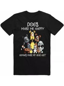Dogs Make Me Happy, Humans Make My Head Hurt" - Men's & Women's Dog Lover T-Shirt | Soft Cotton, Casual Fit, (Color: Black, size: XXL)