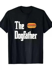 Men'S Casual Cotton T-Shirt, "The Dogfather" Hot Dog Graphic, Short Sleeve, Crew Neck, Regular Fit, Digital Print, All-Season Wear (Color: Black, size: S)