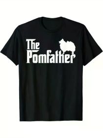 Men's "The Pomfather" Pomeranian Dad T-Shirt - Humorous Dog Lover, 100% Cotton, Short Sleeve, Round Neck, Black with Silhouette Detail (Color: Black, size: L)