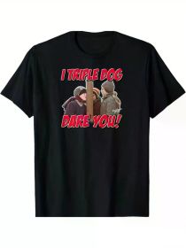 1pc A Christmas Story "I Triple Dog Dare You" Men'S Cotton T-Shirt, Mature Style, Regular Fit, Short Sleeve, Crew Neck, Digital Print (Color: Black, size: L)