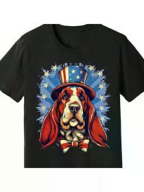 Patriotic Bashi Hound Dog Premium Cotton T-Shirt One 160G Funny Men'S Short Sleeve Pattern T-Shirt Series Black, (Color: Black, size: XXL)