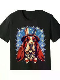 Patriotic Bashi Hound Dog Premium Cotton T-Shirt One 160G Funny Men'S Short Sleeve Pattern T-Shirt Series Black, (Color: Black, size: M)