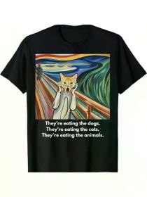 The Scream Graphic Cotton T-Shirt - "They're Eating The Dogs, They're Eating The Cats" Design, (Color: Black, size: XXXL)