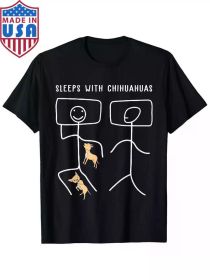 [Everyday Casual] Funny 'Sleeps with Chihuahuas' Graphic T-Shirt - Soft Cotton, Short Sleeve, Round Neck, Casual Tee for Dog Lovers (Color: Black, size: L)