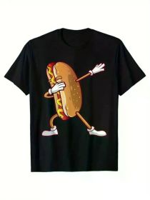Men's Playful Hot Dog Graphic T-Shirt - Ultra-Soft 100% Cotton, Breathable & Moisture-Wicking, Comfort-Fit Crew Neck Tee for Casual Wear (Color: Black, size: XL)