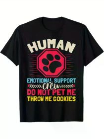 Service Dog Human Emotional Support Crew Funny Do Not Pet Print for Men Women Couple Fashion T-Shirt, Street Short Sleeve Cotton T-Shirt -Ultra-S (Color: Black, size: XXL)