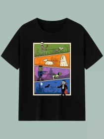 Monsters And Dogs Delicate Print, Multi-Fuctional T-Shirt, Knit Craftsmanship, Premium Quality Cotton (Color: Black, size: L)