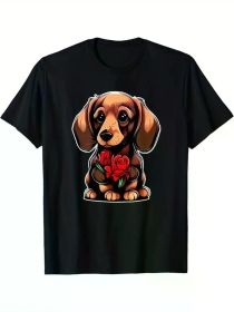 Dog Valentine Cute Dachshund Valentine'S Day T-Shirt (Color: Black, size: L)