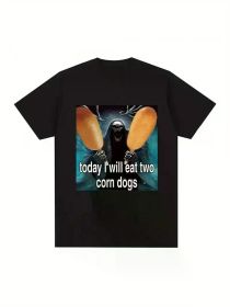Today I'm going to eat two corn dog pattern T-shirts skull watch men's retro short-sleeved T-shirts (Color: Black, size: M)
