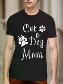 Cat dog mom kitten puppy mom gift unisex t-shirt (Color: Black, size: XXXL)