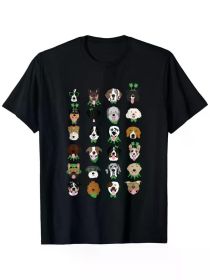 St Patricks Day Dog Faces Leprechaun Four Leaf Clover Cute T-Shirt (Color: Black, size: L)