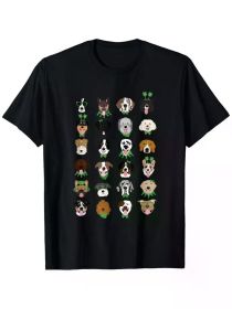 St Patricks Day Dog Faces Leprechaun Four Leaf Clover Cute T-Shirt (Color: Black, size: XXL)