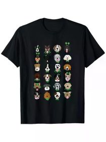St Patricks Day Dog Faces Leprechaun Four Leaf Clover Cute T-Shirt (Color: Black, size: XXXL)