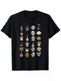St Patricks Day Dog Faces Leprechaun Four Leaf Clover Cute T-Shirt (Color: Black, size: M)