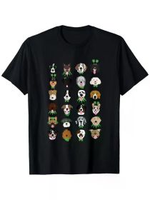 St Patricks Day Dog Faces Leprechaun Four Leaf Clover Cute T-Shirt (Color: Black, size: XL)