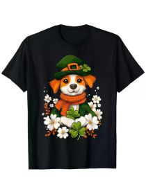 St. Patrick's Day Leprechaun Cat Shamrock Dog T-Shirt (Color: Black, size: L)