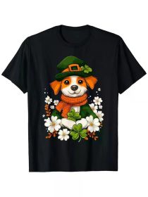St. Patrick's Day Leprechaun Cat Shamrock Dog T-Shirt (Color: Black, size: M)