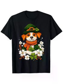 St. Patrick's Day Leprechaun Cat Shamrock Dog T-Shirt (Color: Black, size: XXL)