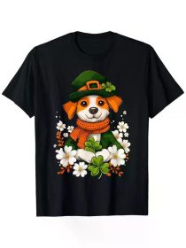 St. Patrick's Day Leprechaun Cat Shamrock Dog T-Shirt (Color: Black, size: XL)