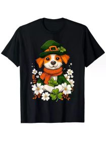 St. Patrick's Day Leprechaun Cat Shamrock Dog T-Shirt (Color: Black, size: XXXL)