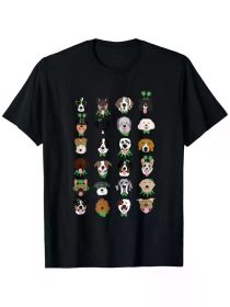 St Patricks Day Dog Faces Leprechaun Four Leaf Clover Cute T-Shirt, 100% Cotton, Single Side (Color: Black, size: S)