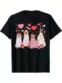 Valentine's Day Dog Lovers T-Shirt - Cute Puppy Heart Design, Ladies & Teens Black Cotton T-Shirt (Color: Black, size: XXXL)