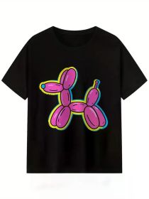 Pink Balloon Dog Pattern Men'S Casual Short Sleeve Crew Neck T-shirt, Summer Outdoor (Color: Black, size: L)