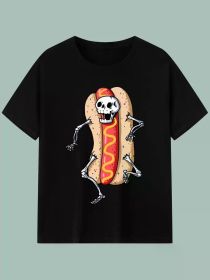 Versatile Cotton T-Shirt with Unique Skeleton Hot Dog Design - Perfect for All Seasons, Ideal Gift for Holidays & Special Occasions (Color: Black, size: M)