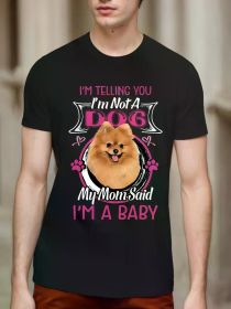 Funny Pomeranian Mom & Dad Cotton T-Shirt - "I'm Not a Dog, I'm a Youngster" Graphic Print, Comfortable Fashion (Color: Black, size: L)