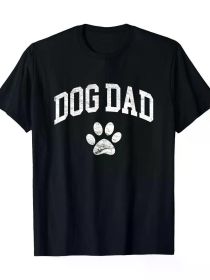 Dog Dad Graphic T-Shirt, 100% Cotton Crew Neck Tee, Casual Short Sleeve Pullover with Paw Print Design, All-Season (Color: Black, size: M)