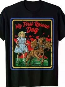 Adult Crew Neck 100% Cotton Knit T-Shirt - Regular Fit All-Season Medium Stretch Fabric with Geometric Dog Rescue Graphic for Mature Style (Color: Black, size: XXXL)
