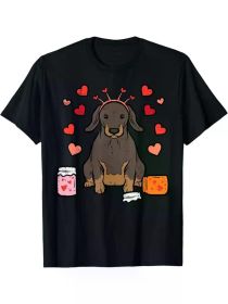 Valentines Day Dog Dachshund Wiener Doxie Men Women Kids T-Shirt (Color: Black, size: S)