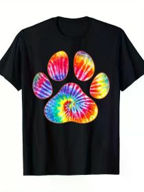 Cute Tie Dye Paw Print Pet Owner Paw Print Tie Dye Dog Lover T-Shirt (Color: Black, size: XL)