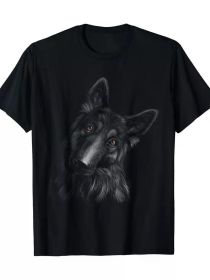 German Shepherd Dog Black Background Pet Dog Lover Theme T-Shirt (Color: Black, size: M)