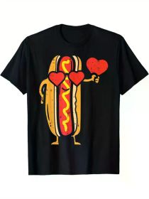 Heart Hot Dog Cute Sausage Bun Valentines Day Food Lover T-Shirt (Color: Black, size: XXL)