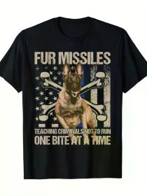 Fur Missiles Teaching Criminals Blue Line K9 Dog Unit Police T-Shirt (Color: Black, size: XXL)