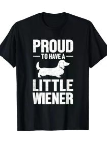 Proud to Have a Little Wiener" Men's T-Shirt - 100% Cotton, Black with White Dachshund Graphic, Casual Patriotic Tee for Dog Lovers, Machine Wash (Color: Black, size: XL)