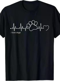Dog Paw Print Heartbeat - Dog Paw Print T-Shirt (Color: Black, size: L)