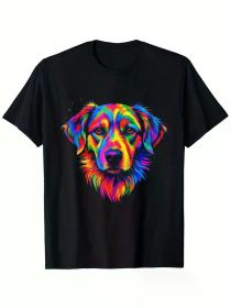 Colorful Dog Print Men'S Fashionable Summer Short Sleeve Sports T-shirt, Comfortable And Versatile (Color: Black, size: XL)