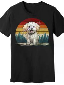 Men's Vintage Maltipoo Dog Graphic T-Shirt, 100% Cotton Crew Neck Short Sleeve Tee, Casual Knit Fabric Top for All Seasons, Regular Fit - Black (Color: Black, size: M)