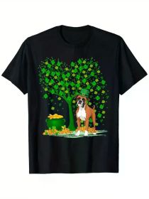 Shamrock Tree Leprechaun Hat Boxer Dog St Patrick'S Day T-Shirt (Color: Black, size: L)
