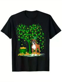 Shamrock Tree Leprechaun Hat Boxer Dog St Patrick'S Day T-Shirt (Color: Black, size: XXXL)