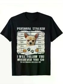 Personal Tracking Chihuahua Dog Arrested Prison Photo Funny Printed, Men's Cotton T-shirt, Graphic Tee Men's Outdoor Clothes (Color: Black, size: M)