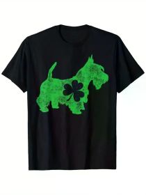 Scottish Terrier Scottie St Patricks Day Men Shamrock Dog T-Shirt (Color: Black, size: M)